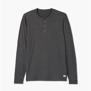 Vuori Long Sleeve Ease Performance Henley Men's M Charcoal Heather Stretch Soft